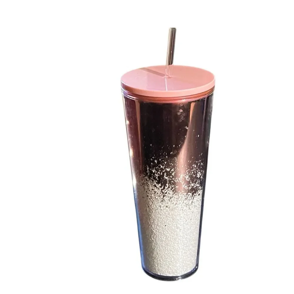 Starbucks 2019 Rose Gold Holiday Cascading Glitter 24oz Venti Travel Tumbler